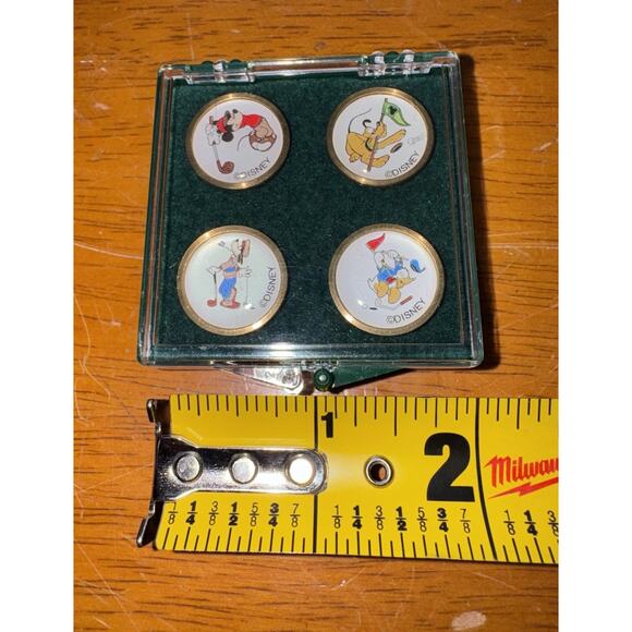 Vintage Walt Disney World Brass Golf Ball Markers Retro Mickey set 4 in Orig Box - Picture 3 of 5